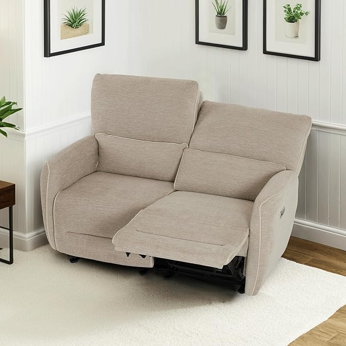 MCombo 60" Wall Hugger Power Loveseat Recliner Sofa with Adjustable Headrest, RV Reclining Loveseat with USB and Type C Charge Ports for Living Room 6924 (Beige, Loveseat)