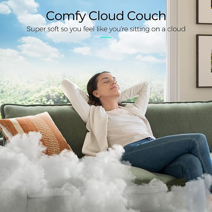 LINSY HOME 123'' Modular Sectional Sofa Green Couch Corduroy Cloud Couches for Living Room, U Shaped Couch with Movable Ottoman, Modern Cloud Sectional Sofas for Bedroom and Apartment, Green