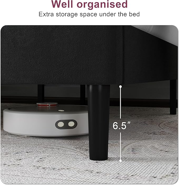 Queen Size Bed Frame with Upholstered Headboard, Sturdy Wood Slats, No Box Spring Required, Silent, Easy Assembly, Black