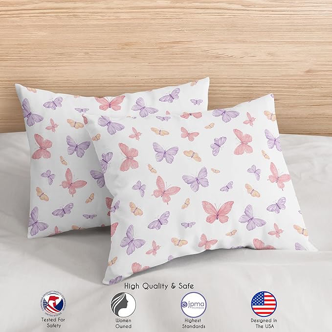 Sweet Jojo Designs 3-Piece Queen Comforter Set (Pink/Purple Shabby Chic Butterfly) for Girls, Teen, Kids Full Size Bedding, Bed in a Bag incl. Blanket & Pillow Sham (Colorful, Watercolor, Butterflies)