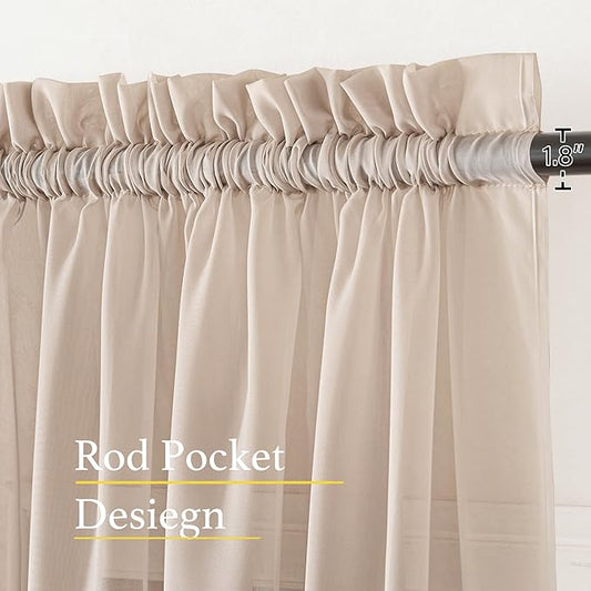 NICETOWN Long Sheer Curtains for Living Room, Rod Pocket Soft Voile Sheer Window Treatments Elegant & Airy with Light Filtering for Kids Room, Taupe, W60 x L95, 4 Panels