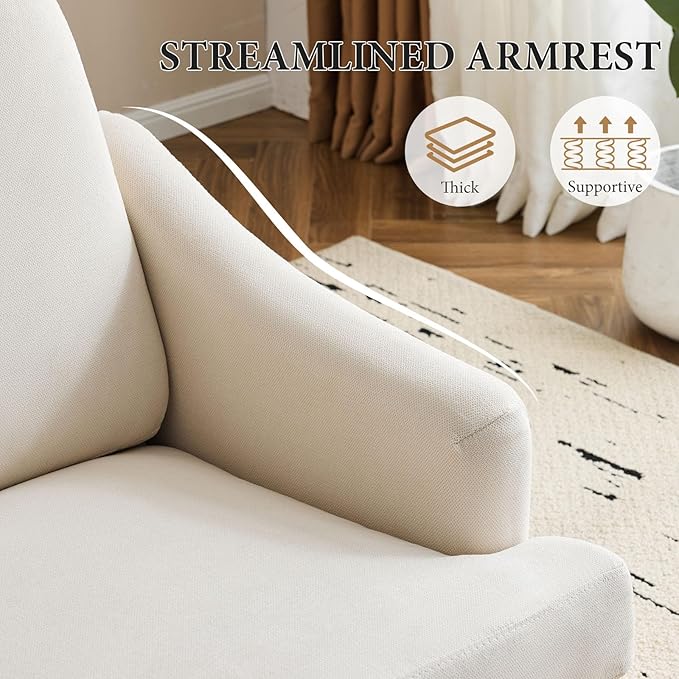 Bezseller Modern Accent Chair, Upholstered Reading Armchair with Wood Legs, Mid-Century Leisure Comfy Single Sofa Chair for Living Room, Bedroom, Home, Office, Beige
