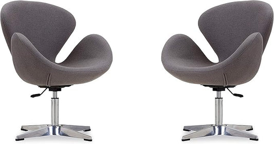 Manhattan Comfort Raspberry Adjustable Swivel Accent Chair with 360° Turn, Polished Chrome Base, Modern Retro Design, Versatile Seat Ideal for Any Room, Set of 2, Grey