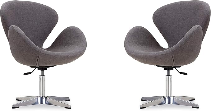 Manhattan Comfort Raspberry Adjustable Swivel Accent Chair with 360° Turn, Polished Chrome Base, Modern Retro Design, Versatile Seat Ideal for Any Room, Set of 1, Grey