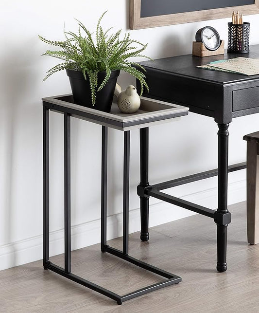 Kate and Laurel Lockridge Modern Farmhouse Side C-Table, 18.5" x 12" x 26.75", Rustic Gray and Black