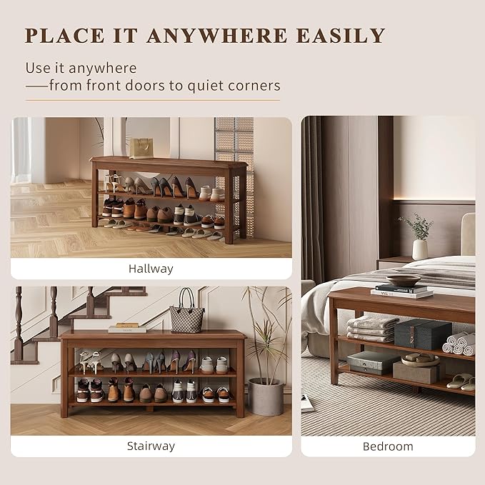 Shoe Rack for Front Door Entrance, Solid Wood Shoe Bench for Closet, Holds Up to 550lbs, Shoe Rack Bench for Entryway, Mudroom, Hallway