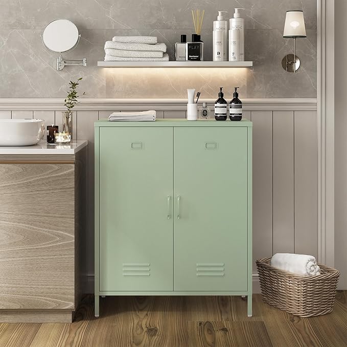 Metal Storage Cabinet with 2 Door, Steel Locker Sideboard Buffet Cabinet Console Table for Home Office (Green, H35.43'')