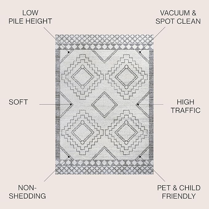 JONATHAN Y Amir Moroccan Beni Souk Cream/Gray Indoor Area Rug, 8x10, Bohemian, Scandinavian, Easy-Cleaning for Living Room, Bedroom, Kitchen, Pet Friendly, Non-Shedding (MOH200B-8)