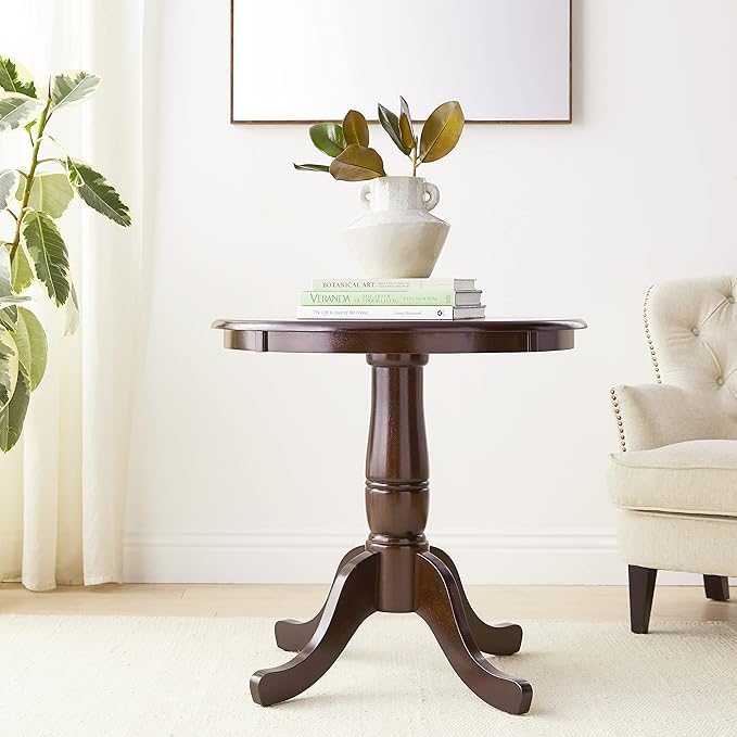 International Concepts 30" Round Wood Dining Table in Rich Brown Black