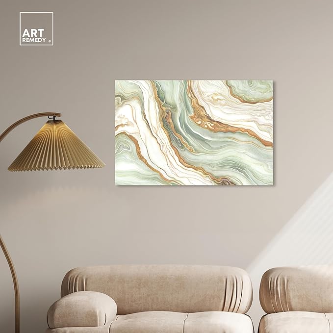 Art Remedy Green And Gold Gallery Wrapped Mineral, Agate & Geode 1 Piece Canvas Wall Art, 36" x 24", Gallery Wrapped