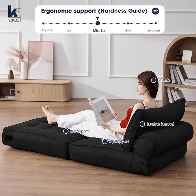 KINGYES Folding Chair Bed, 3 in 1 Convertible Sleeper Chair with Pillow, Black