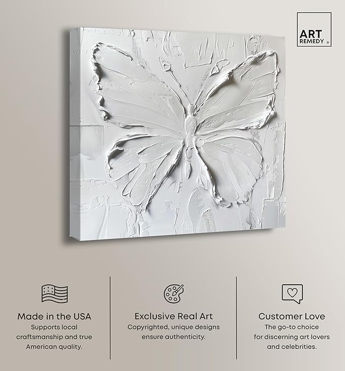 Art Remedy White Butterfly Canvas Elegant White Gold Wall Art, Gallery Wrapped, 20" x 20"