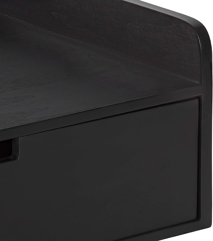 Kate and Laurel Kitt Modern Floating Wall Shelf Side Table with Drawer, 18" x 12" x 6.5", Black