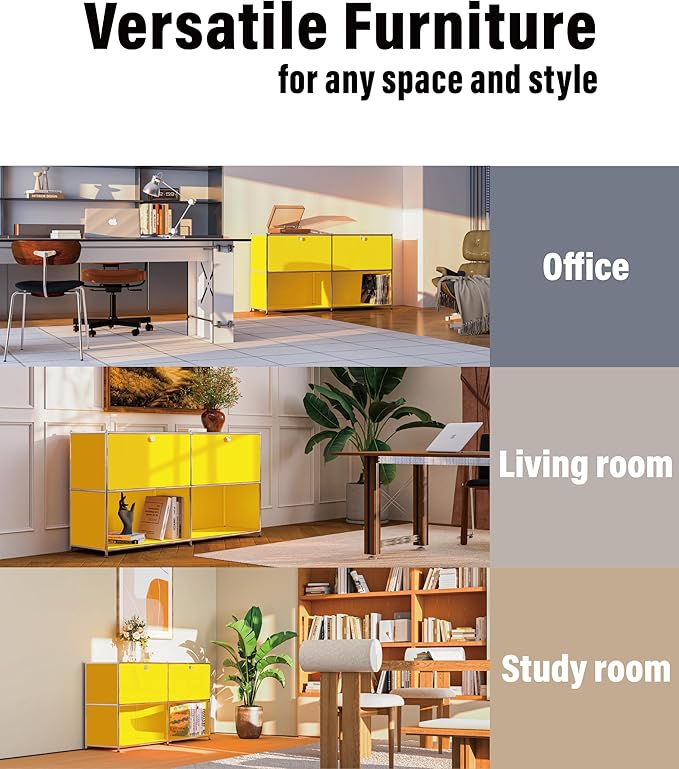 Metal Sideboard with 2 Flap Doors, DIY Modern Home Furnishing,Perfect for Home, Office, Kitchen, Hallway,Foyer Organization(Matt Yellow)