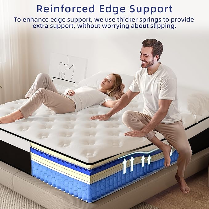 King Mattress, 12 Inch King Hybrid Mattress in a Box with Memory Foam, Medium Firm, Euro Top, Reinforced Edge Support, Pressure Relief & Motion Isolation, CertiPUR-US Certified