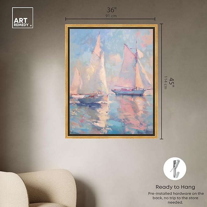 Art Remedy Set Sail Framed Sailing 1 Piece Canvas Wall Art, 37.5" x 46.5", Gold Frame