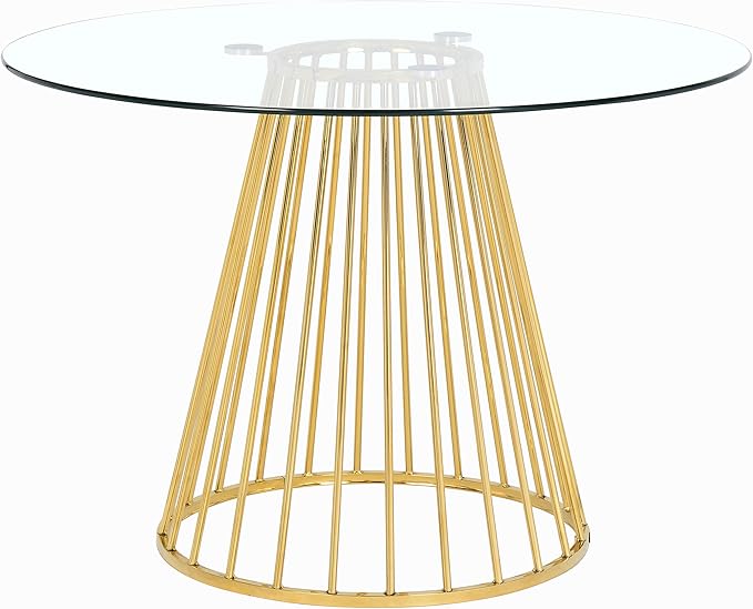 Meridian Furniture Gio Collection Modern | Contemporary Clear Tempered Glass Top Table with Wired Design, Durable Metal Base, Dining, Polished Gold Finish