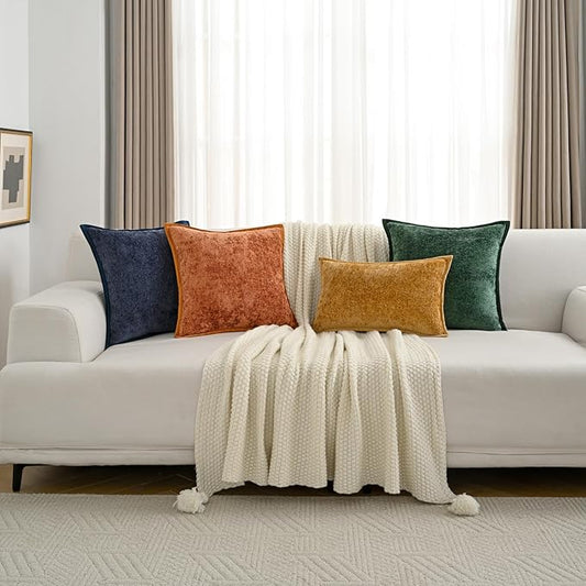 FUTEI Light Blue Chenille Throw Pillow Covers 24x24 Inch Set of 2,Soft Cozy Bound Edge Design European Cushion Cover,Home Decor for Couch Bed Living Room