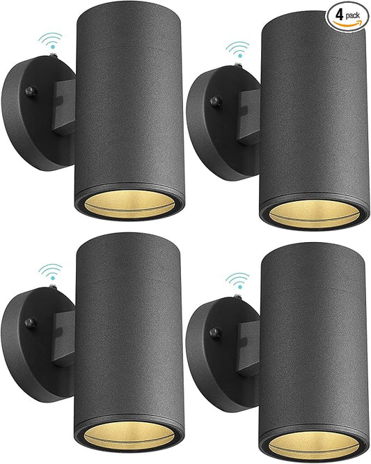 Ken & Ricky Dusk to Dawn Wall Lights, Matte Black Outdoor Porch Light, Modern Outdoor Wall Sconce with Tempered Glass Cover for Porch Garage Patio Doorway Entryway -4 Pack