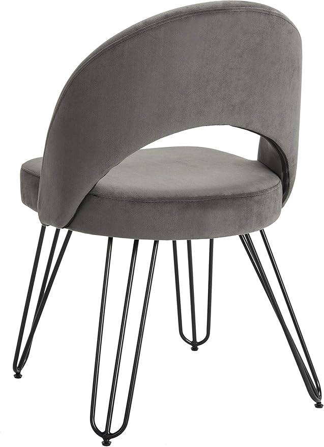 Safavieh Home Jora Retro Dark Grey Velvet and Matte Black Side Chair, Set of 2