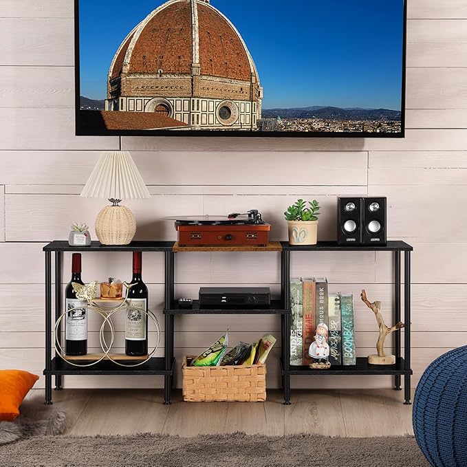TV Stands for Living Room 50 inch TV Stand with Power Outlet Entertainment Center with Storage 3 Tier TV Console Table for 50 43 40 32 inch TV, Black