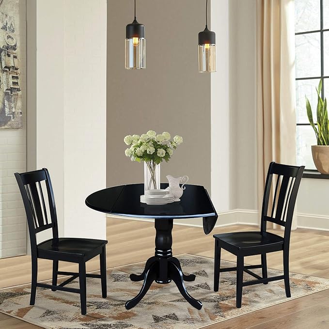 International Concepts 42" Dual Drop Leaf 2 San Remo Chairs Dining Table, Black