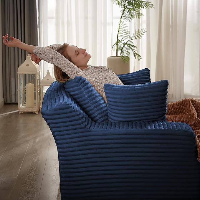 49.2" Full Foam Oversized Chaise Lounge Chair Cozy Cloud Couch, Modern Plush Corduroy Upholstered Sleeper Sofa Daybed with 3 Throw Pillows and Wide Armrest for Living Room, No Assembly Required
