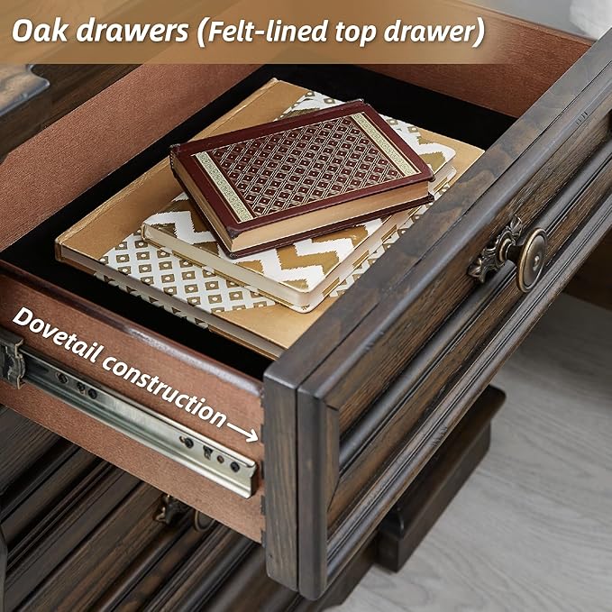Signature Design by Ashley Maylee Classic 2 Drawer Nightstand with Pull-Out Tray, Power Supply and USB Ports, 29.5" Tall, Dark Brown