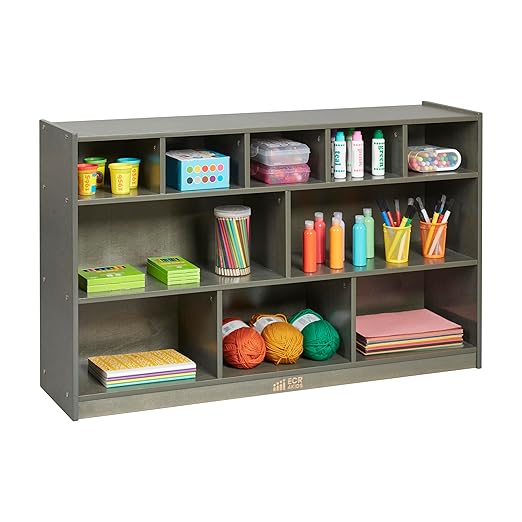 ECR4Kids 5+5 Cubby and Storage Mobile Tray Cabinet, Classroom Furniture, Grey Wash