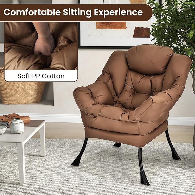 GORELAX Modern Lazy Chair,Upholstered Lounge Accent Chair, Single Leisure Sofa Chair with Armrests & Side Pocket, Comfy Reading Chair for Bedroom, Living Room, Dorm Room (Brown)