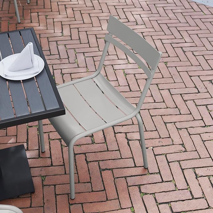 Flash Furniture Nash Commercial Grade Steel Stack Chair, Indoor-Outdoor Armless Chair with 2 Slat Back, Set of 2, Silver
