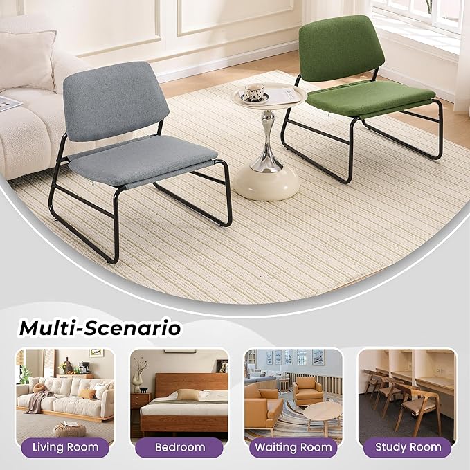 DAICO Modern Accent Chair Armless Sling Accent Chairs Comfy Upholstered Side Sitting Chairs with Metal Frame for Living Room Bedroom Balcony Garden, Linen, Grey