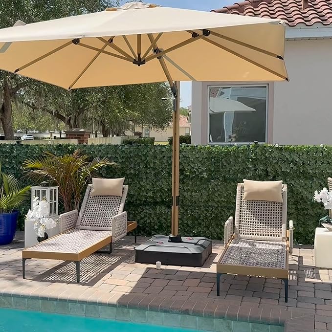 PURPLE LEAF 3 Pieces Outdoor Chaise Lounge Set Rattan Wicker Lounger with Arms Poolside Furniture Adjustable Recliners Patio Lounge Chairs for Beach Yard Garden Balcony,Teak