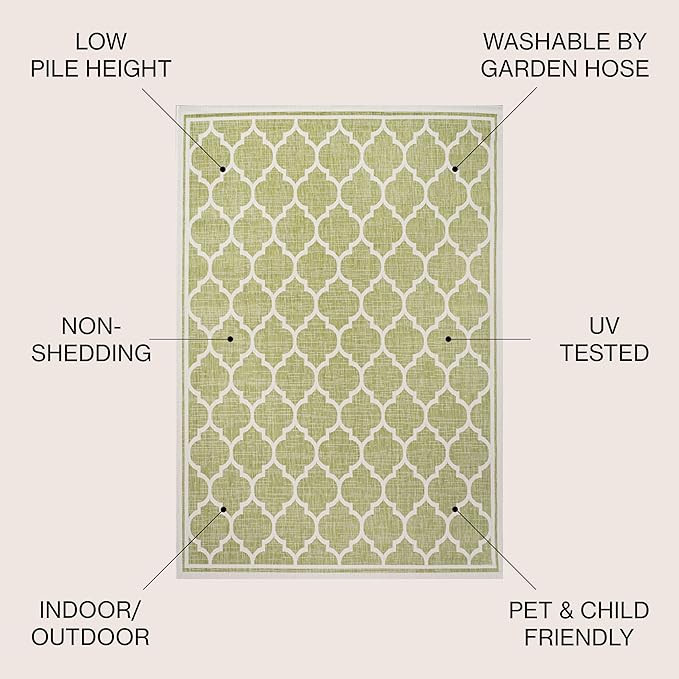 JONATHAN Y Moroccan Trellis Indoor Outdoor Area Rug 5X8 Green/Cream, Trebol Textured Weave for Backyard, Patio, Porch, Easy-Cleaning, High Traffic, Pet-Friendly, Non-Shedding (SMB109G-5)