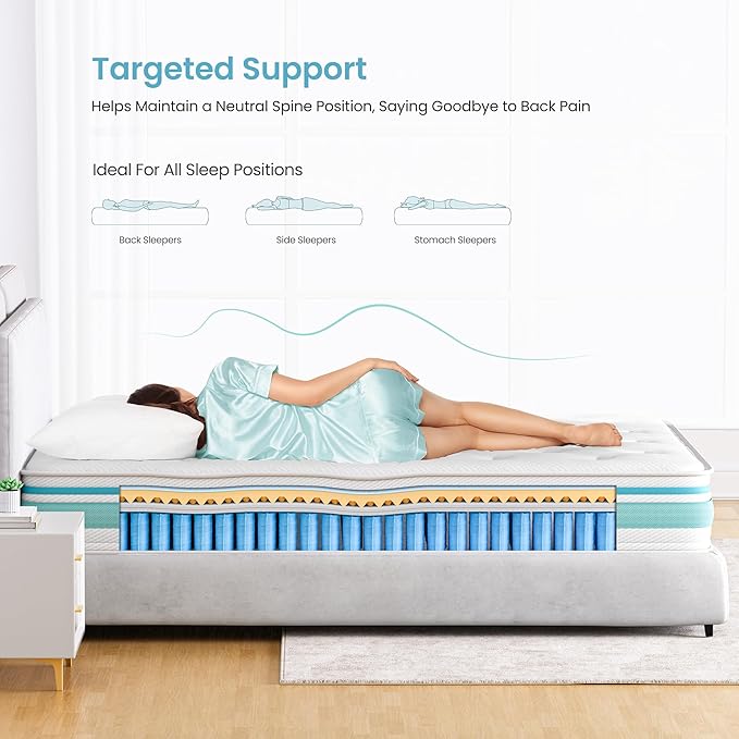 TeQsli Twin Size Mattress, 10 Inch Hybrid Mattress in a Box, Individual Pocket Spring Hybrid Mattresses for Cool Night & Pressure Relief, Medium Firm with Motion Isolating, 100 Nights Trial