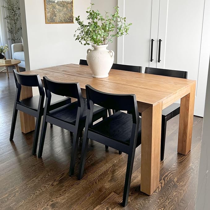 Plank+Beam 72 Inch Modern Solid Wood Dining Table - Solid Pine, Wirebrush Finish, Seats 6, Non-Toxic Finish, Easy Assembly, for Kitchen or Office, Pecan Wirebrush