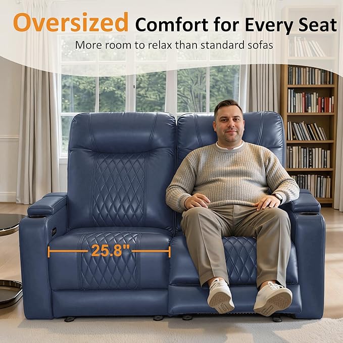 MCombo 65" Zero Gravity Oversized Power Reclining Loveseat with Adjustable Headrest for Living Room, Double Recliner Sofa with USB & Type C Port, Armrest Storage & LED Light HTS401SET