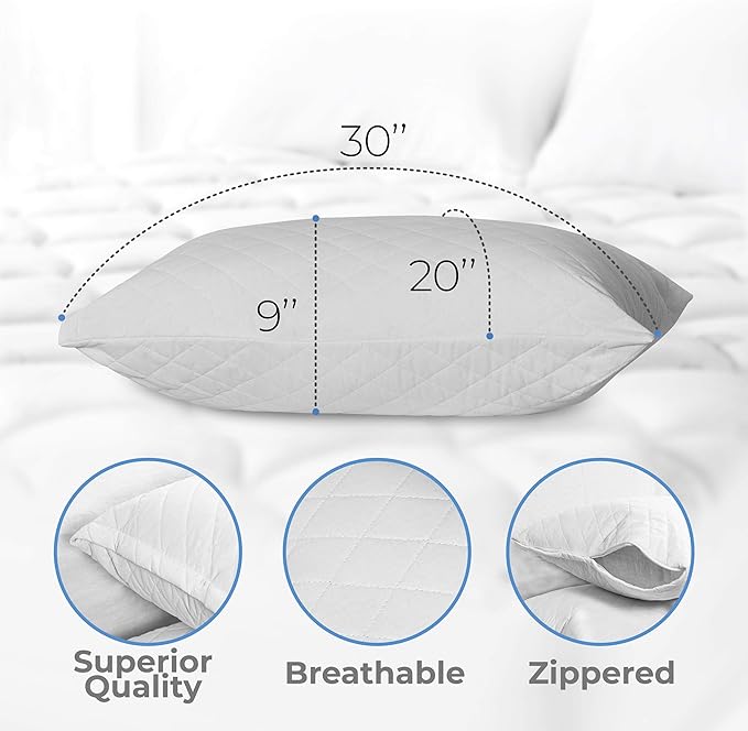 Diamond Elegant Bed Pillows in Bulk for Sleeping Queen Size 10 Pack Pillows, Hotel Pillows for Side Back & Stomach Sleepers, 100% Cotton Cover, Microfiber Washable - Set of 10