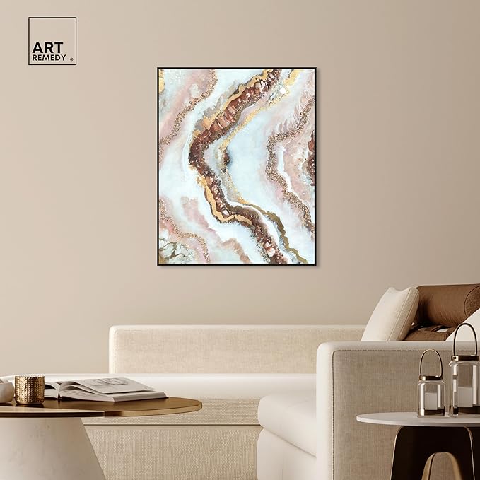 Art Remedy Blush Geode Framed Mineral, Agate & Geode 1 Piece Canvas Wall Art, 37" x 46", Black Frame