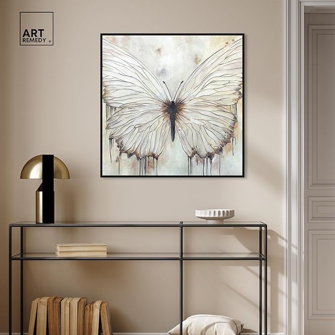 Art Remedy Neutral Beauty Chic Farmhouse Canvas Wall Art, Black Floater Frame, 30"x30"