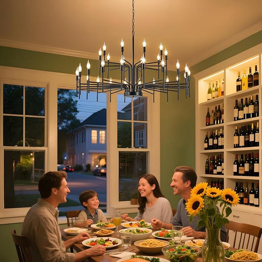 Black Chandelier 30 Light Large Modern Farmhouse Chandeliers for Dining Room Lights Fixture, 47" Round Candle Large Chandeliers for High Ceilings Living Room Foyer Entryway 2 Tier