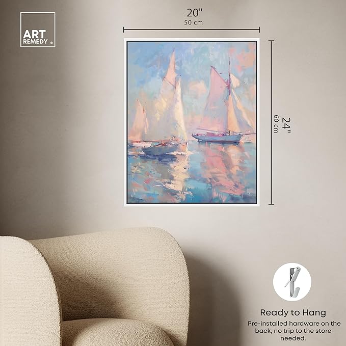 Art Remedy Set Sail Framed Sailing 1 Piece Canvas Wall Art, 21" x 25", White Frame