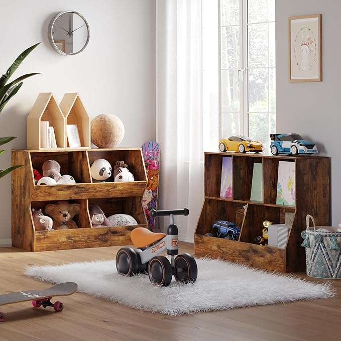 DINZI LVJ Toy Storage Organizer, Kids Bookshelf, Wood Toy Storage Cabinet, 5 Cubby Children Bookcase, 39.4" L Toddler Book Shelf for Playroom, Living Room, Nursery, Hallway, School, Rustic Brown