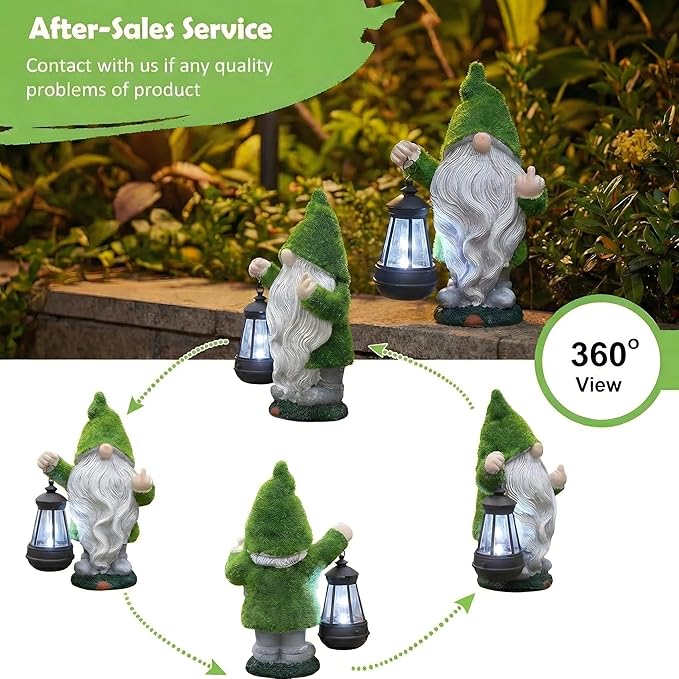Flocked Garden Outdoor Gnome Statues Decor with Solar Lights, Large Funny Gnome Garden Figurines for Outside Patio Yard Lawn House Farmhouse Sculptures Decorations Gifts, White
