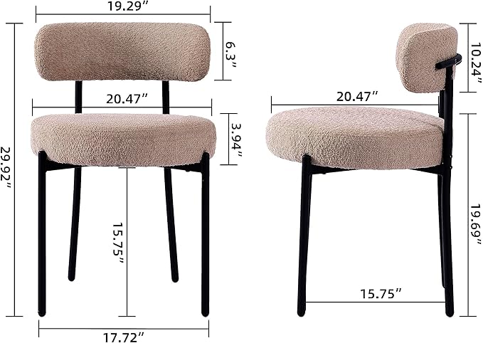 EDWELL Dining Chairs Set of 6, Round Upholstered Kitchen Dining Room Chairs, Mid- Century Modern Sherpa Dining Chair with Black Legs, Curved Backrest Boucle Chair for Kitchen, Dining Room