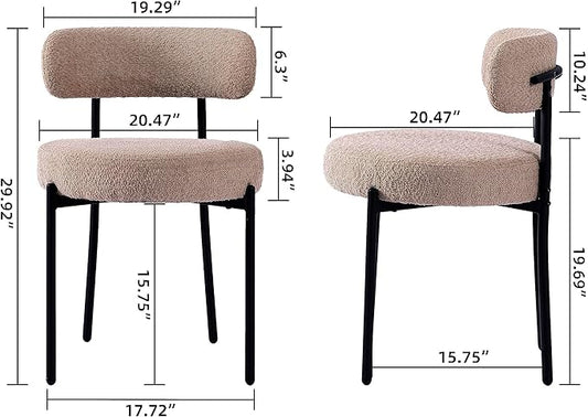 EDWELL Dining Chairs Set of 6, Round Upholstered Kitchen Dining Room Chairs, Mid- Century Modern Sherpa Dining Chair with Black Legs, Curved Backrest Boucle Chair for Kitchen, Dining Room