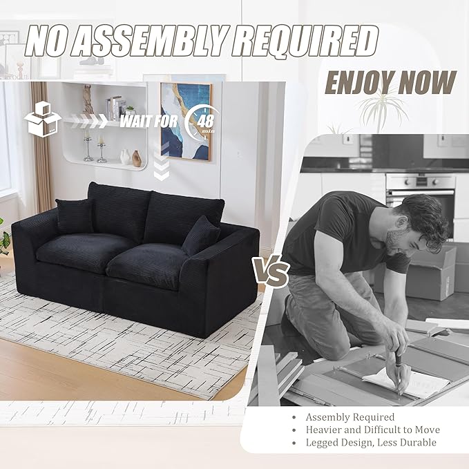 80.3" Cloud Loveseat Boneless Sofas for Living Room, 2 Seaters Modular Foam Cloud Sofa Couches, 2 Seat Compression Foam Couch with Toss Pillows, No Assembly Required