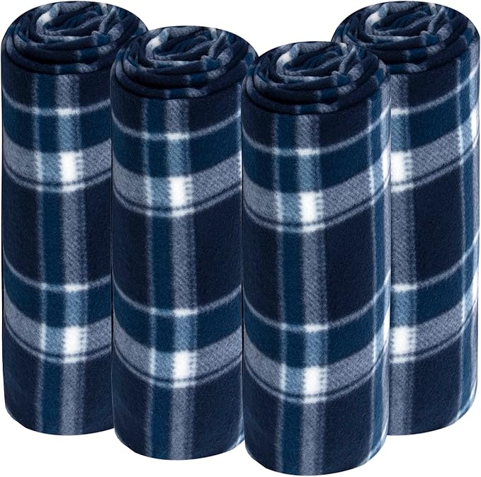 Trail maker 24 Pack Bulk Plaid Sherpa Fleece Throw Blankets 50 x 60 for Wedding Guests, Homeless, Pets | Plaid Fleece Throw Blankets Bulk