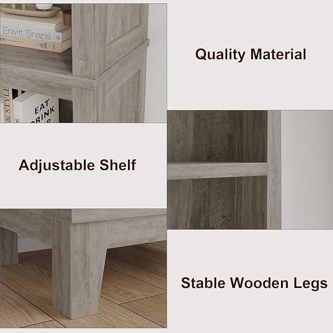 GarveeHome Narrow Bookcase 5 Tier Farmhouse Bookshelf Wooden Bookshelves Rustic Vintage Etagere Oak for Home Office, Living Room, Bed Room, Gray