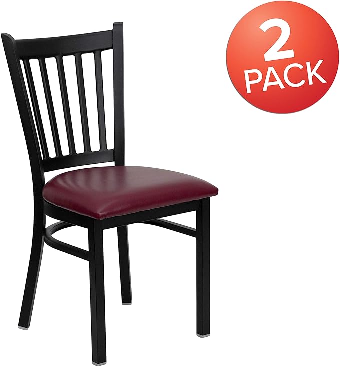 Flash Furniture 2 Pack HERCULES Series Black Vertical Back Metal Restaurant Chair - Burgundy Vinyl Seat